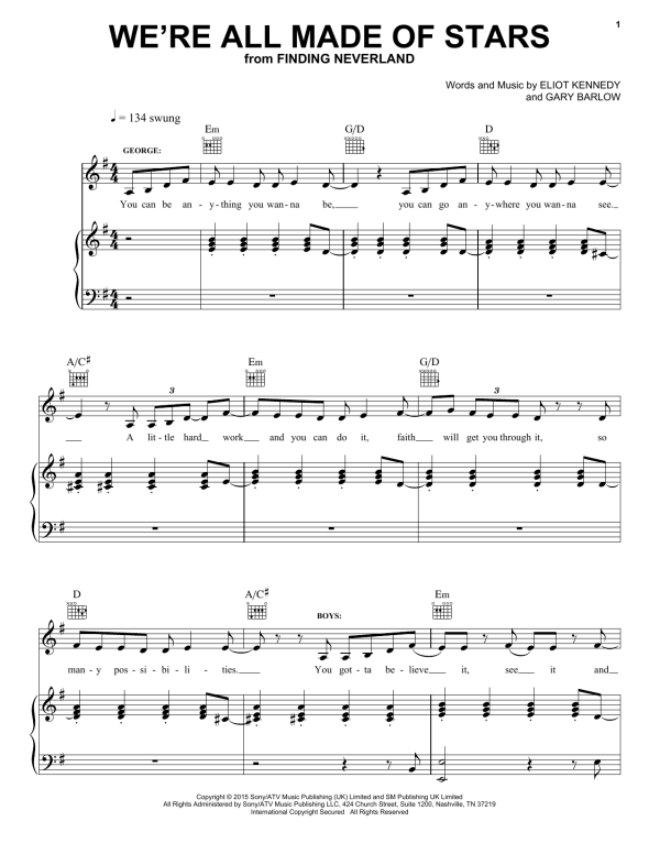 Gary Barlow & Eliot Kennedy We're All Made Of Stars Musik Noten - Easy Piano - 175478-0