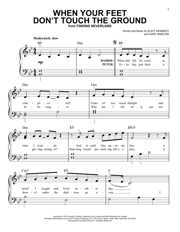 Gary Barlow & Eliot Kennedy When Your Feet Don't Touch The Ground Musik Noten - Easy Piano - 175479-0