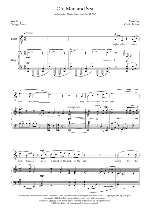 Gavin Bryars Old Man and Sea (for tenor and harp) Musik Noten - Piano & Vocal - 46043-0