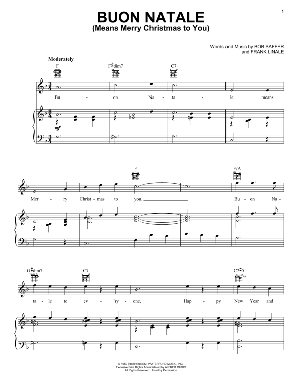 Gene Autry Buon Natale (Means Merry Christmas To You) Musik Noten - Piano, Vocal & Guitar Chords - 155663-0