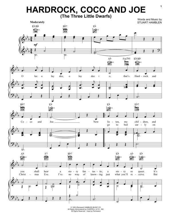 Gene Autry Hardrock, Coco and Joe (The Three Little Dwarfs) Musik Noten - Piano, Vocal & Guitar Chords - 155656-0