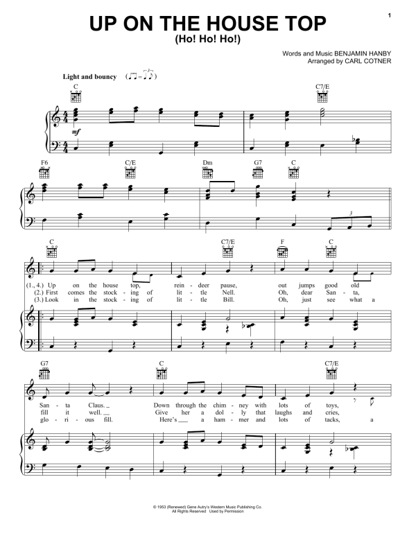 Gene Autry Up On The House Top (Ho! Ho! Ho!) Musik Noten - Piano, Vocal & Guitar Chords - 155655-0