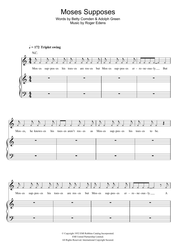 Gene Kelly Moses Supposes Musik Noten - Piano, Vocal & Guitar Chords - 120402-0