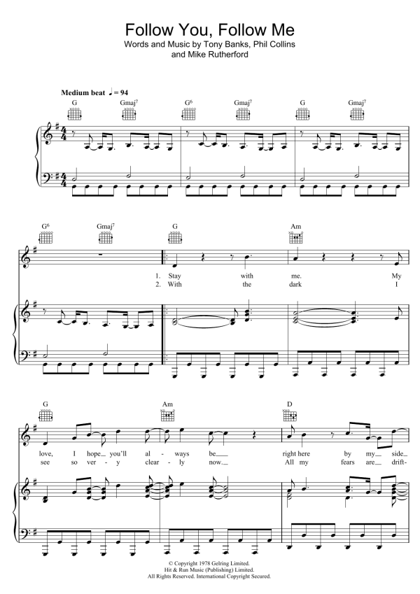 Genesis Follow You, Follow Me Musik Noten - Piano, Vocal & Guitar Chords - 47874-0
