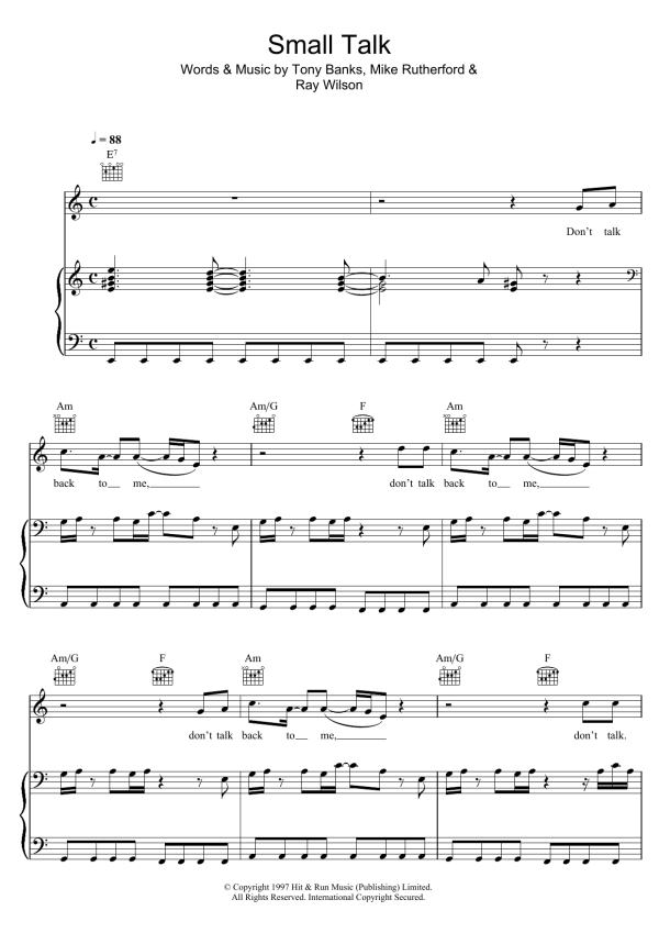 Genesis Small Talk Musik Noten - Piano, Vocal & Guitar Chords - 47990-0
