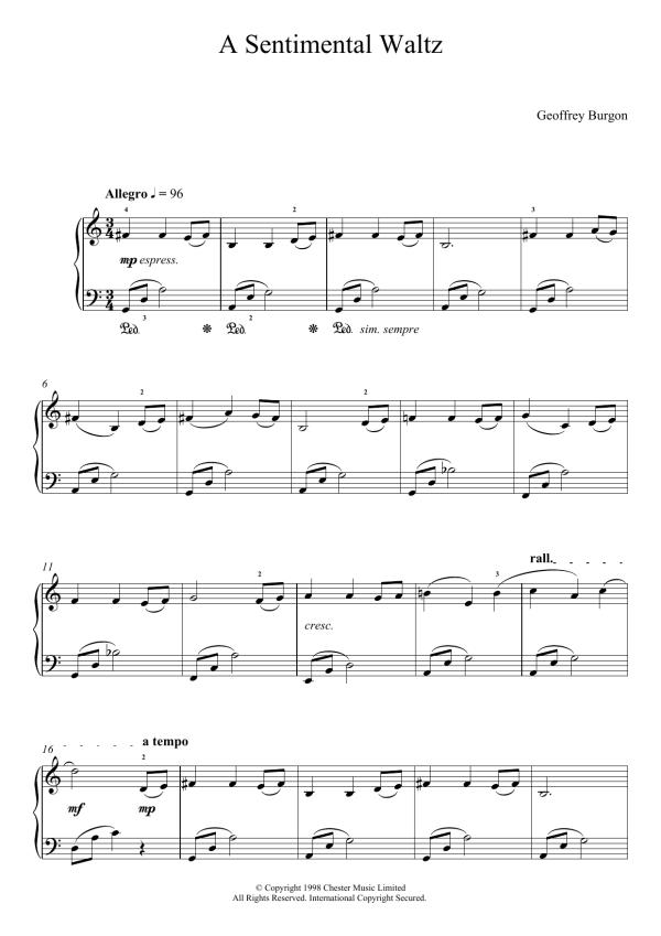 Geoffrey Burgon Sentimental Waltz (From 'Nine Easy Pieces For Piano') Musik Noten - Easy Piano - 123934-0