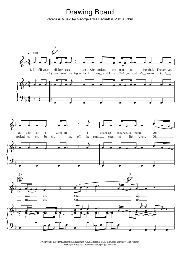 George Ezra Drawing Board Musik Noten - Piano, Vocal & Guitar Chords - 119436-0