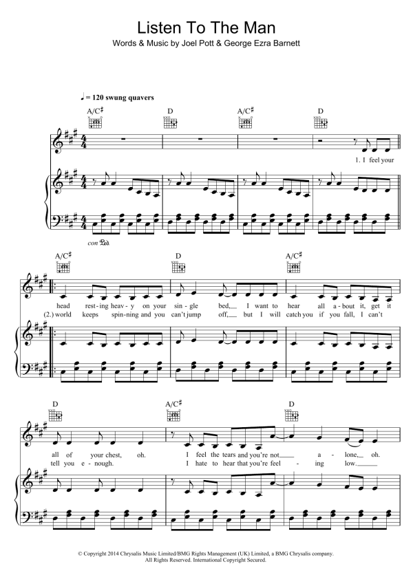 George Ezra Listen To The Man Musik Noten - Piano, Vocal & Guitar Chords - 119435-0