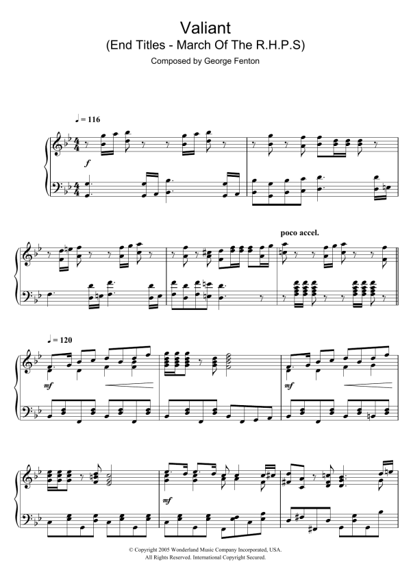 George Fenton Valiant (End Titles - March Of The R.H.P.S) Musik Noten - Piano Solo - 107118-0