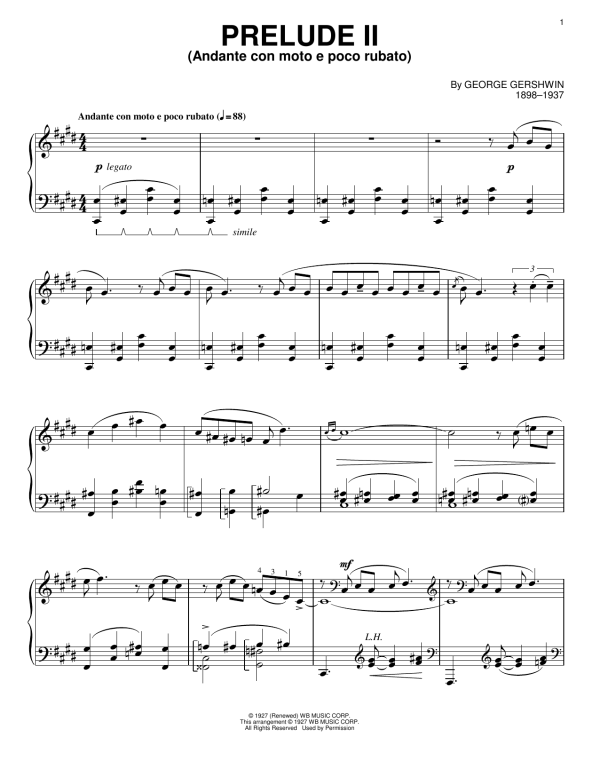 George Gershwin Prelude II (Andante Con Moto E Poco Rubato) Musik Noten - Piano Solo - 155274-0