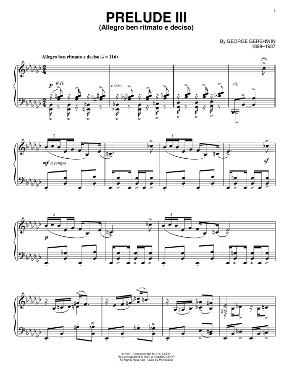 George Gershwin Prelude III (Allegro Ben Ritmato E Deciso) Musik Noten - Piano Solo - 155269-0