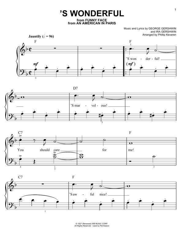 George Gershwin 'S Wonderful (arr. Phillip Keveren) Musik Noten - Easy Piano - 97875-0