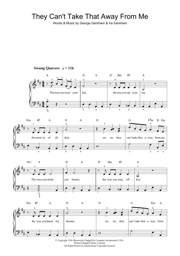 George Gershwin They Can't Take That Away From Me Musik Noten - Easy Piano - 157556-0