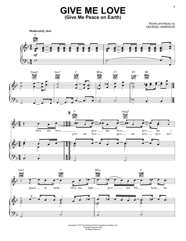 George Harrison Give Me Love (Give Me Peace On Earth) Musik Noten - Piano, Vocal & Guitar Chords - 159377-0