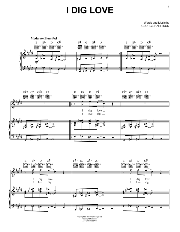 George Harrison I Dig Love Musik Noten - Piano, Vocal & Guitar Chords - 159375-0