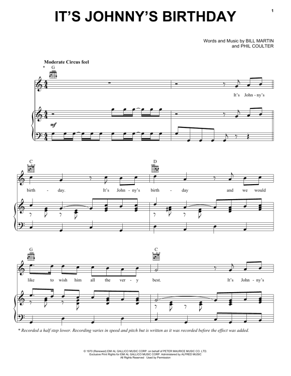 George Harrison It's Johnny's Birthday Musik Noten - Piano, Vocal & Guitar Chords - 159397-0
