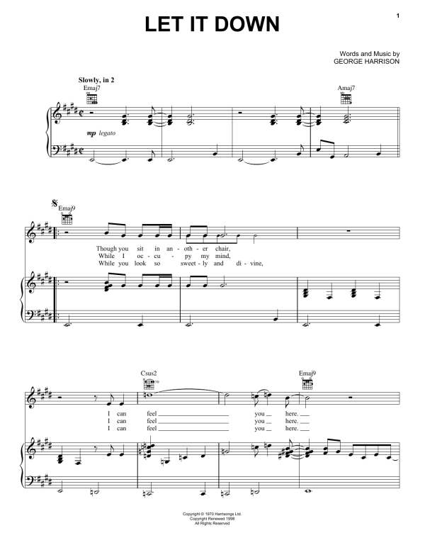 George Harrison Let It Down Musik Noten - Piano, Vocal & Guitar Chords - 159370-0