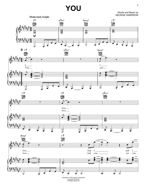 George Harrison You Musik Noten - Piano, Vocal & Guitar Chords - 159409-0