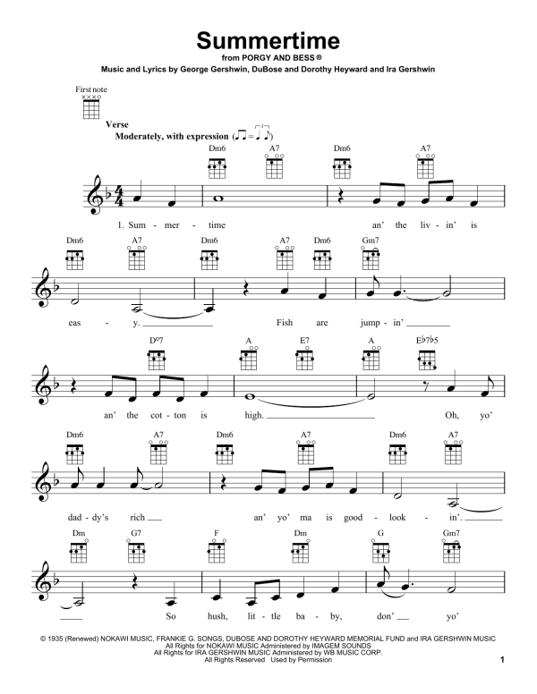 George & Ira Gershwin Summertime Musik Noten - Ukulele - 160325-0