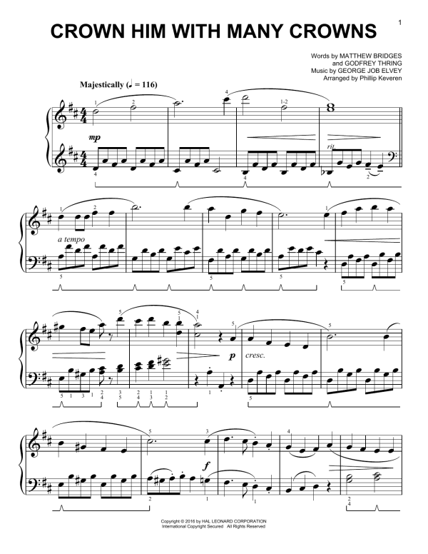 George Job Elvey Crown Him With Many Crowns [Classical version] (arr. Phillip Keveren) Musik Noten - Easy Piano - 171913-0