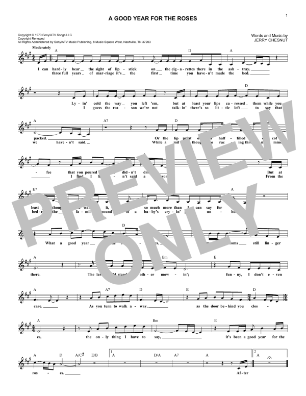 George Jones A Good Year For The Roses Musik Noten - Lead Sheet / Fake Book - 172728-0