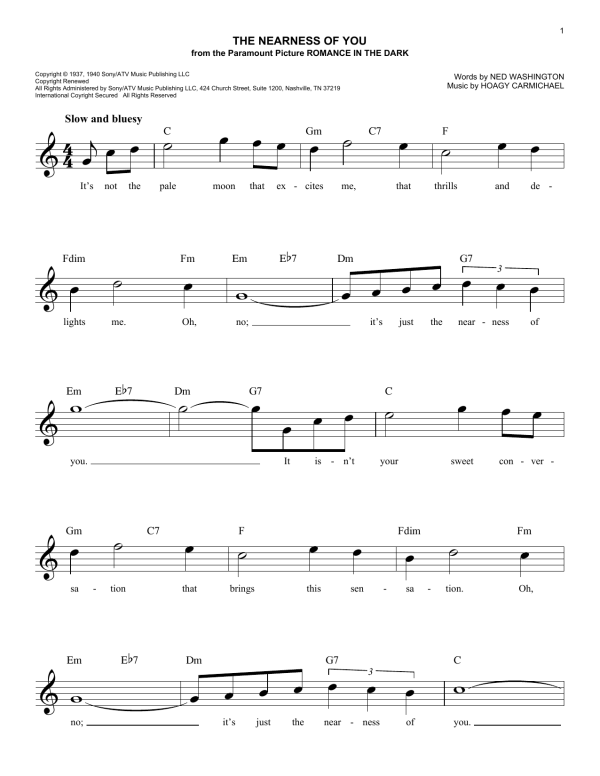 George Shearing The Nearness Of You Musik Noten - Easy Lead Sheet / Fake Book - 174966-0