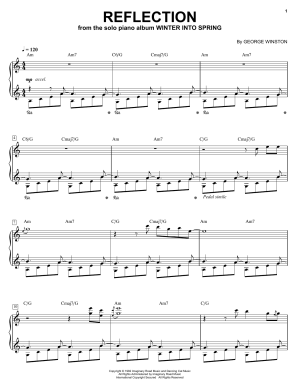 George Winston Reflection Musik Noten - Piano Solo - 60130-0
