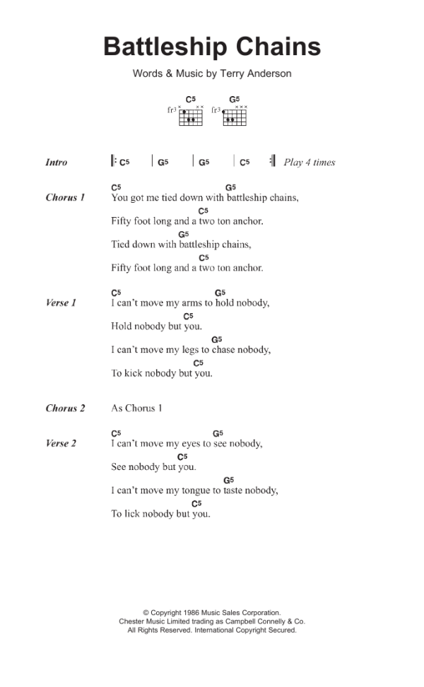 Georgia Satellites Battleship Chains Musik Noten - Guitar Chords/Lyrics - 119063-0
