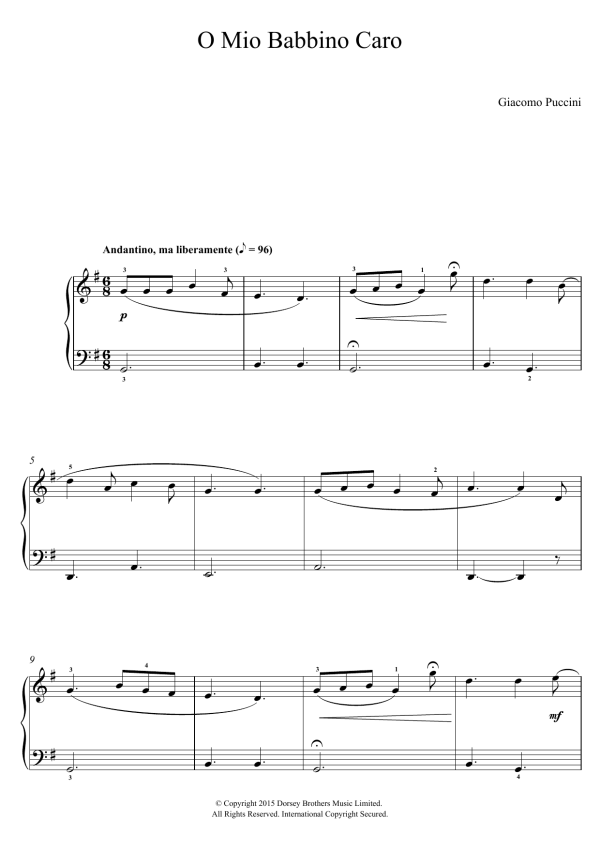 Giacomo Puccini O Mio Babbino Caro (from Gianni Schicchi) Musik Noten - Beginner Piano - 122681-0
