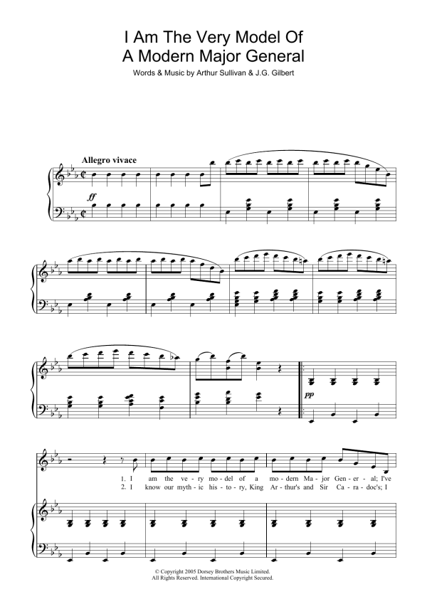 Gilbert & Sullivan I Am The Very Model Of A Modern Major General (from The Pirates Of Penzance) Musik Noten - Piano & Vocal - 35347-0
