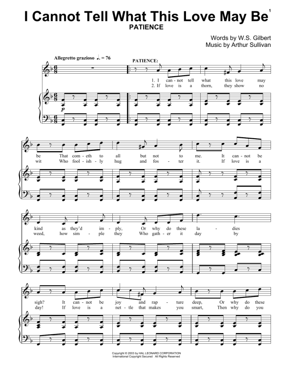 Gilbert & Sullivan I Can Not Tell What This Love May Be Musik Noten - Piano Solo - 174420-0