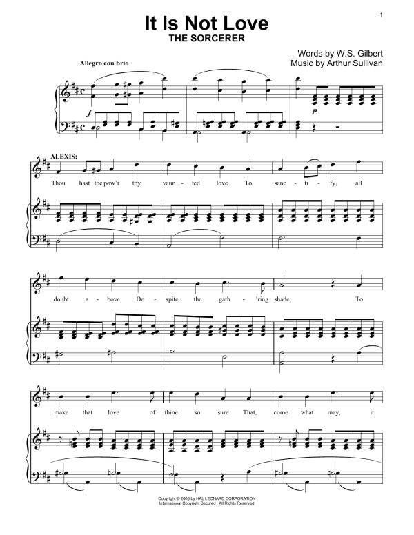 Gilbert & Sullivan It Is Not Love Musik Noten - Piano & Vocal - 174408-0