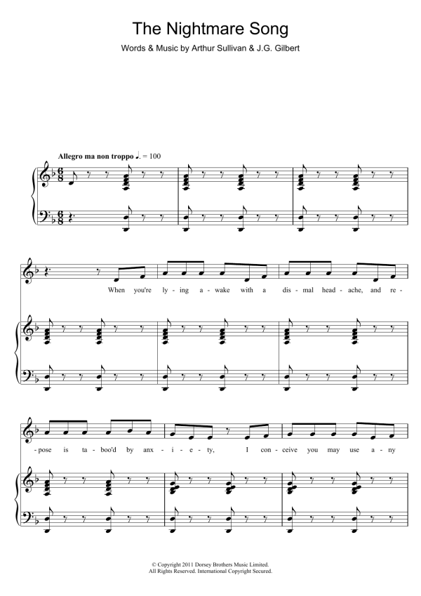 Gilbert & Sullivan The Nightmare Song Musik Noten - Piano & Vocal - 106503-0