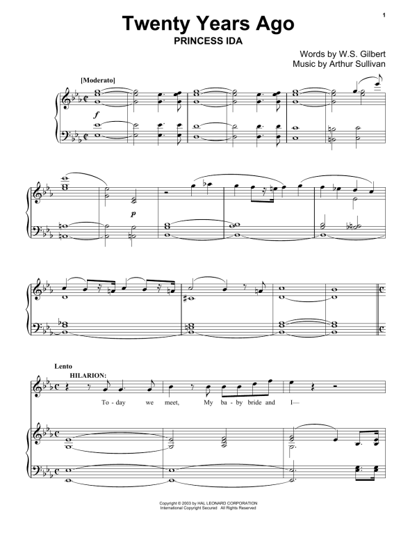 Gilbert & Sullivan Twenty Years Ago Musik Noten - Piano & Vocal - 174405-0