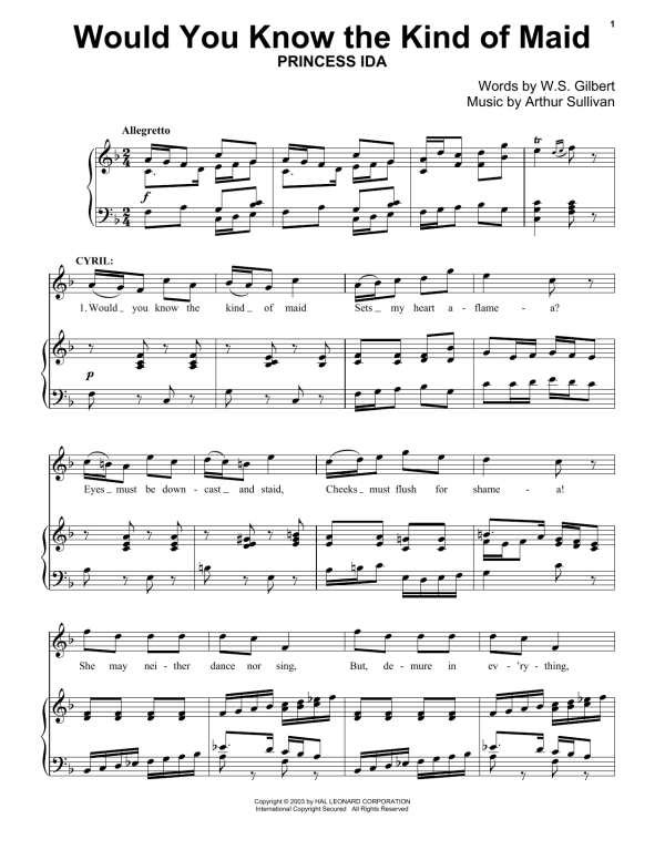 Gilbert & Sullivan Would You Know The Kind Of Maid Musik Noten - Piano & Vocal - 174404-0