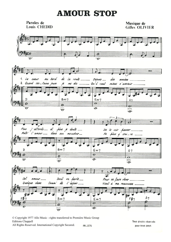 Gilles Olivier Amour Stop Musik Noten - Piano & Vocal - 123288-0