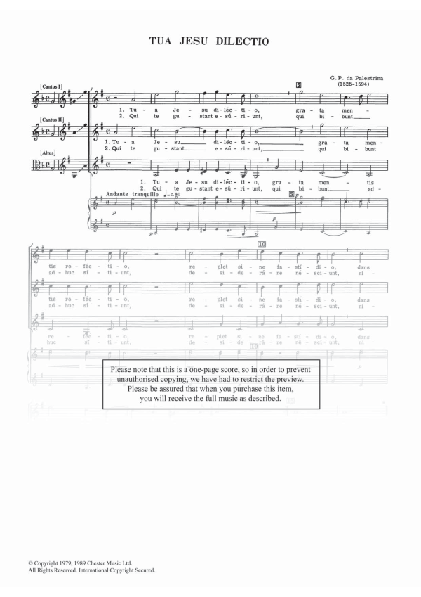 Giovanni Palestrina Tua Jesu Dilectio Musik Noten - Choir - 121958-0