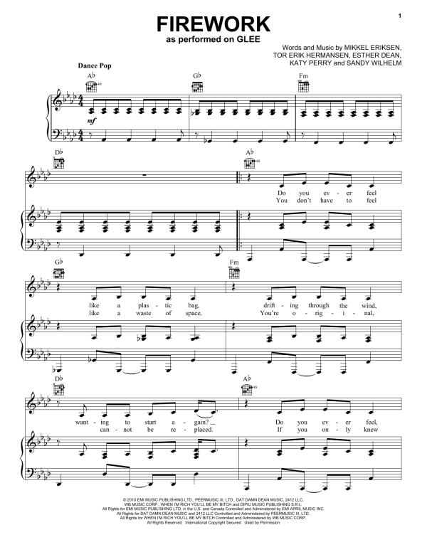 Glee Cast Firework Musik Noten - Easy Piano - 83760-0