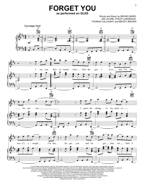 Glee Cast Forget You Musik Noten - Piano, Vocal & Guitar Chords - 80506-0