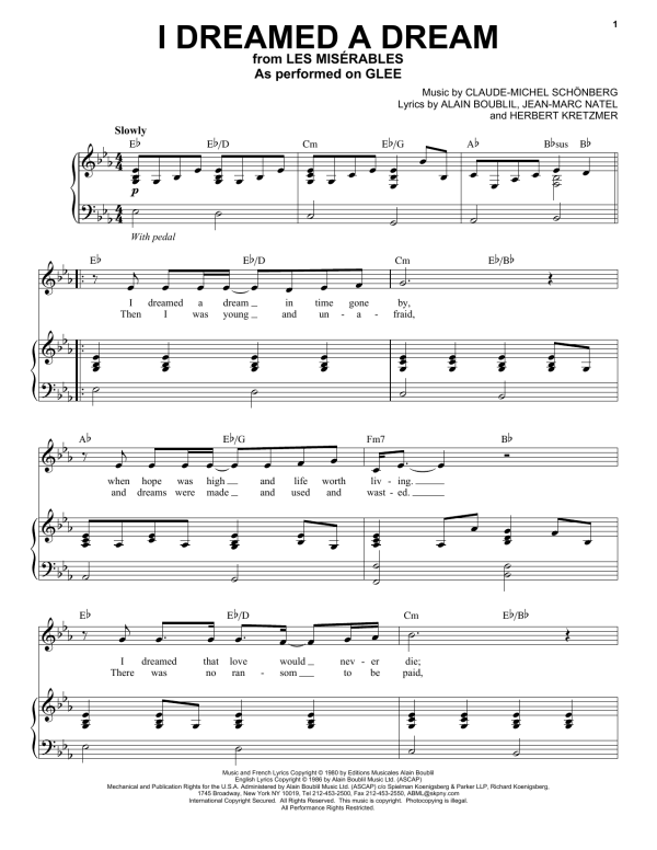 Glee Cast I Dreamed A Dream Musik Noten - Piano & Vocal - 77458-0