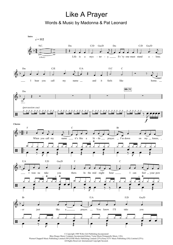 Glee Cast Like A Prayer Musik Noten - Drums - 112191-0