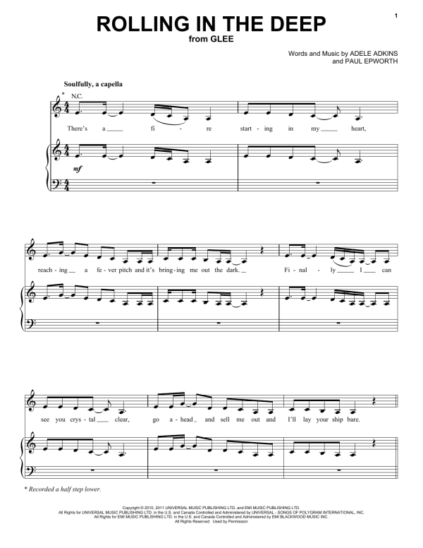 Glee Cast Rolling In The Deep Musik Noten - Piano Solo - 89255-0