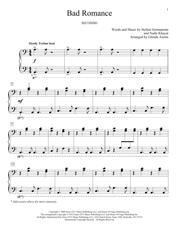 Glenda Austin Bad Romance Musik Noten - Piano Duet - 161937-0