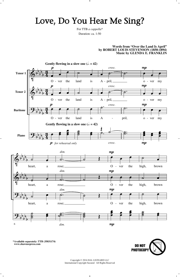 Glenda E. Franklin Love, Do You Hear Me Sing? Musik Noten - TTB Choir - 175618-0