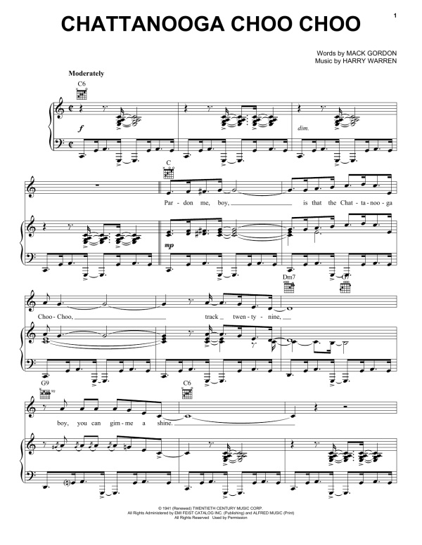 Glenn Miller Chattanooga Choo Choo Musik Noten - Piano, Vocal & Guitar Chords - 24781-0