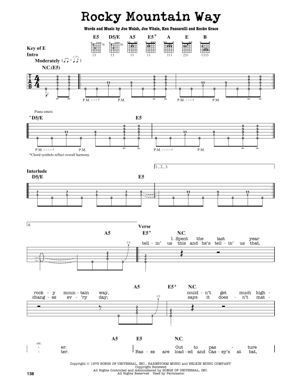 Godsmack Rocky Mountain Way Musik Noten - Guitar Cheat Sheet - 164058-0