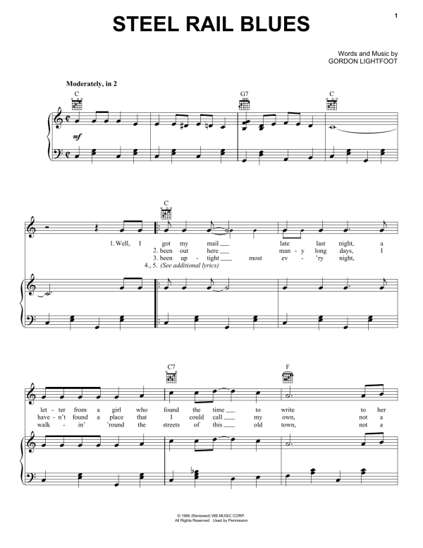 Gordon Lightfoot Steel Rail Blues Musik Noten - Guitar Chords/Lyrics - 163058-0