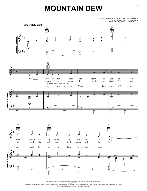 Grandpa Jones Mountain Dew Musik Noten - Guitar Chords/Lyrics - 80149-0