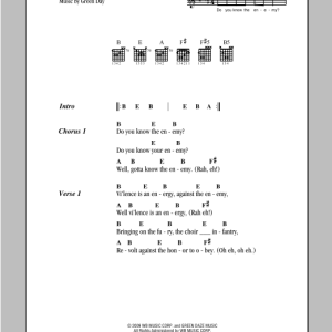 Green Day Know Your Enemy Musik Noten - Guitar Chords/Lyrics - 94090-0