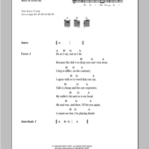 Green Day Walking Contradiction Musik Noten - Guitar Chords/Lyrics - 94096-0